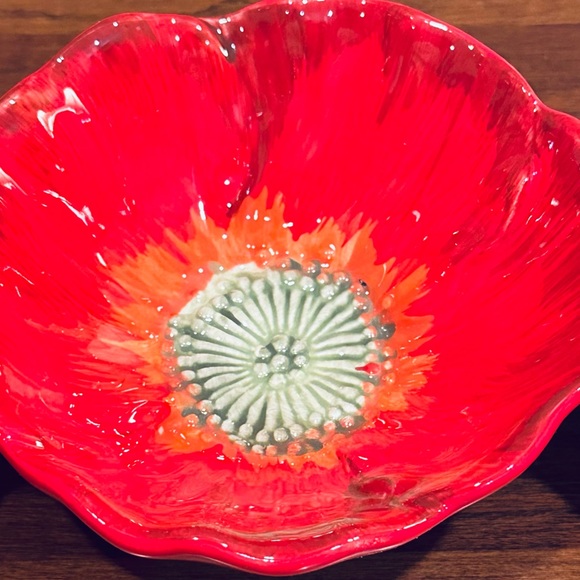 🌟HP🌟Flowing Poppies Red Poppy Flowers 3 Section Relish Snack Serving Dish - Picture 2 of 9